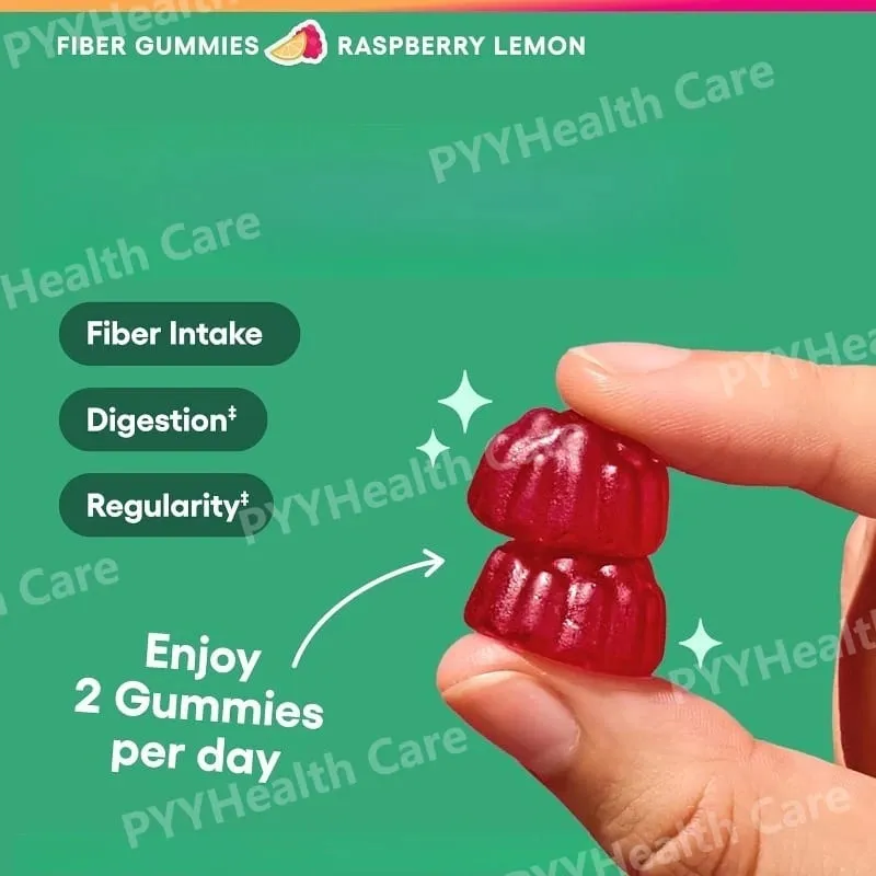 Fiber Gummies for Digestive Health and Regularity - Raspberry Lemon Flavor Natural Chicory Root Prebiotic Fiber - Daily Gummy