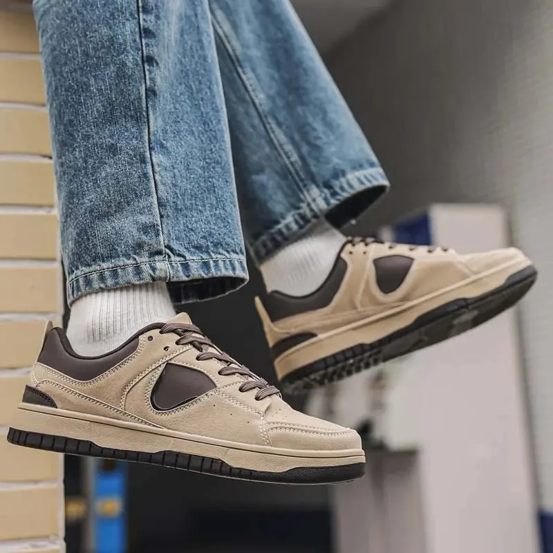 Men Sneakers Spring Summer Plus Size Casual Board Shoes Suede Texture Color Block Flat Sole Retro Streetwear