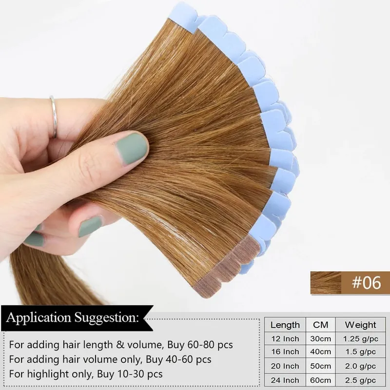 Mini Tape Hair Extensions 12-24 Inch Human Hair Extensions 3x0.8cm Invisible Tape 10pcs per Pack for Side Machine-Remy Hair