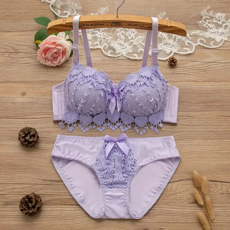 Women Wireless Lingerie Set Tassel Lace Bow Decor Push‑Up Bra & Panty Suit Adjustable Straps Ladies Intimate Underwear 32-38 — image 4