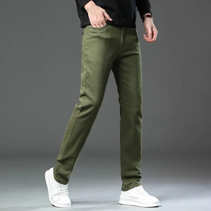 2026 98% Cotton Elastic Cotton Jeans Men's Spring Slim Straight Denim Pants Comfort Large Size Korean Business Casual Trousers
