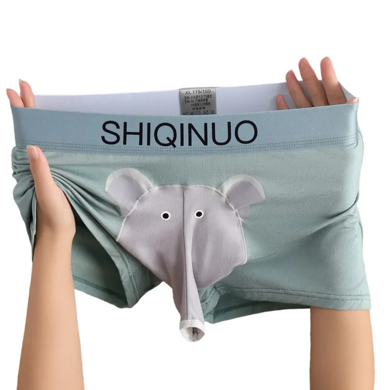 Herren-Boxershorts mit süßem Elefantenmuster, elastisch, mit Buchstaben-Taille, 3D-Beutel, weich, atmungsaktiv, für den täglichen Schlaf, zu Hause, lässig, bequem, Unterwäsche
