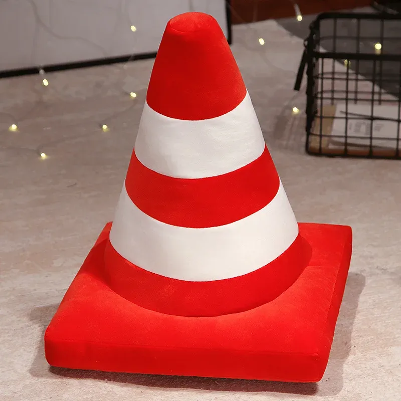 Roadblock Cushion Stuffed Soft Lifelike Plush Traffic Cone Road Construction Cone Pillow Kids Toys Home Decoration