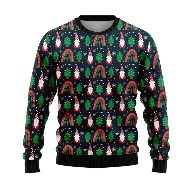 3D Printed Cartoon Santa Claus Sweatshirt For Men Merry Christmas Pattern Hoodies Casual Harajuku Loose Tops Round Neck Pullover