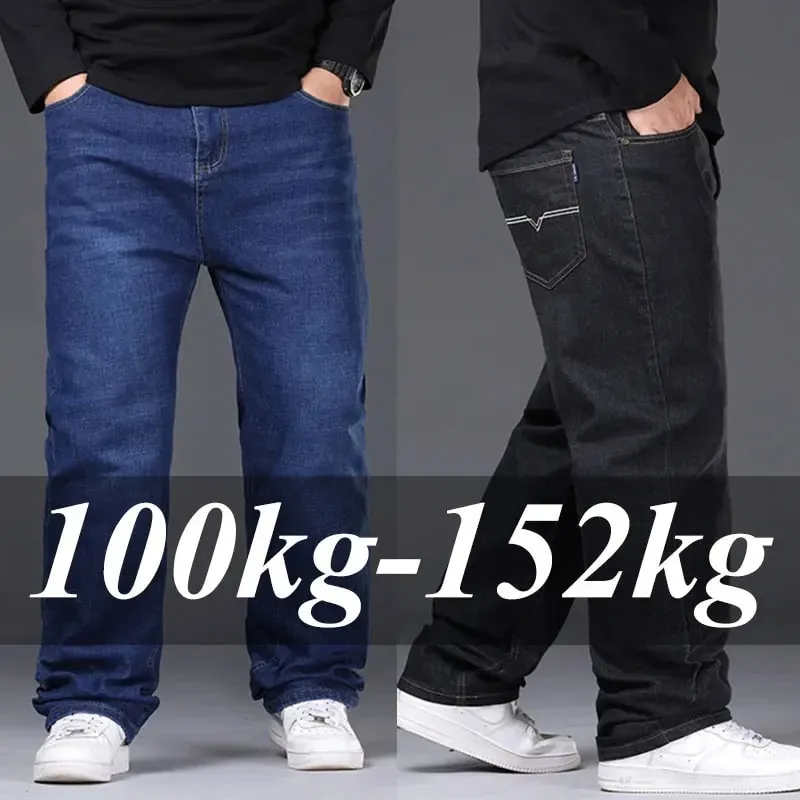 42-50 Plus Size Men's Jeans Business Casual Denim Pants High Waist Straight Leg Loose Elastic Comfortable Trousers Male Clothing — image 2