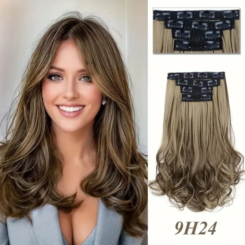 Synthetic 14Inch 4pcs/set Short Beach Wavy Curly Clip In Hair Extensions Heat Resistant Hairpiece For Women Daily Use — image 10