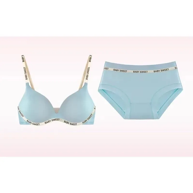 Trendy Dopamine Multicolor Seamless Bra Panty Set Sexy Push Up Small Bust Lift Wireless Soft Support Daily Party Plus Size 32-38