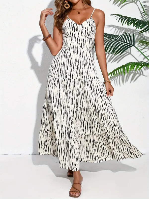 Women's Bohemian-Style Spaghetti Strap Wrap Dress with Lace-Up Back – Long Dress for Vacations and Getaways