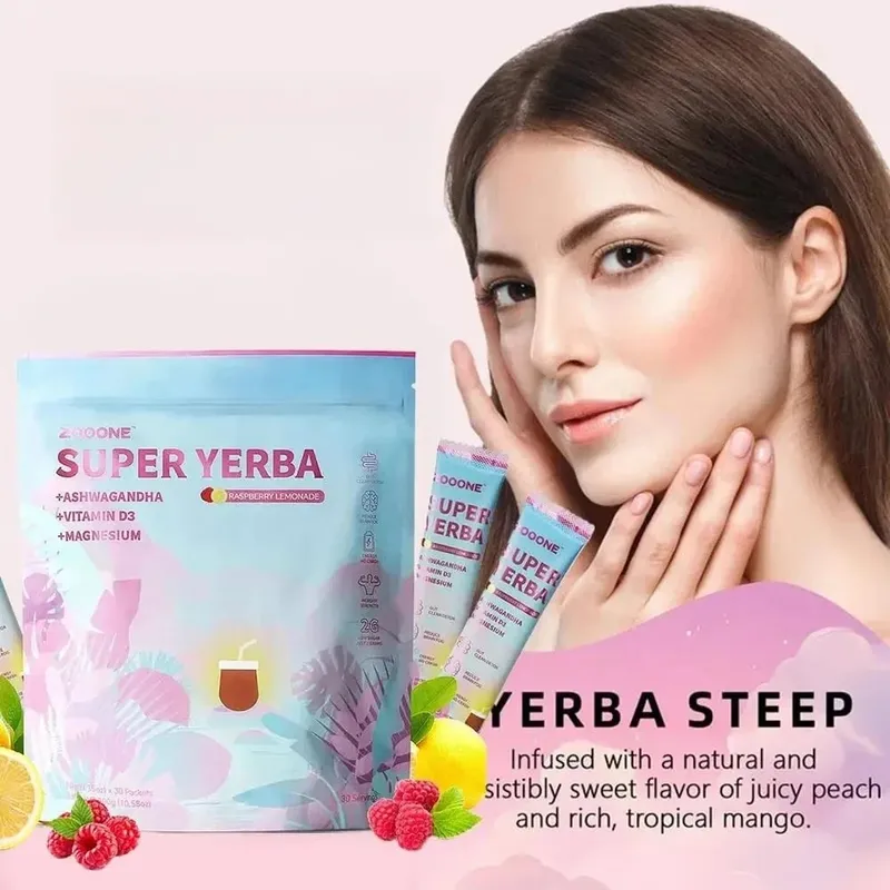 Super Yerba Instant Drink Powder 30 Packets with Probiotic Ashwagandha Vitamin Promote Gut Intestinal Health Digestion Immunity