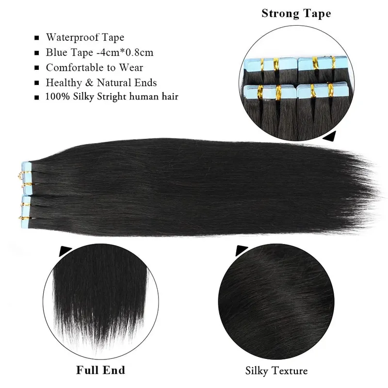 Doreen Tape in Hair extensions 100% Human Hair Material 16 to 24 inch 50g/set Natural Black Hair Extensions Real Human Hair — image 4