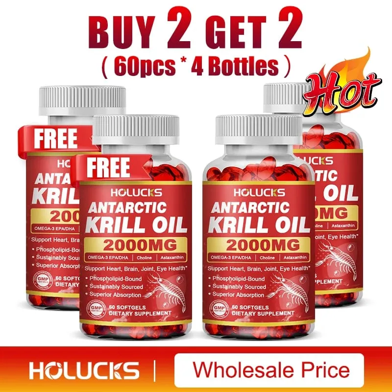 Antarctic Krill Oil Capsules 2000 mg Supplement with Astaxanthin Omega-3 EPA DHA Support Brain Joint Skin Heart Health