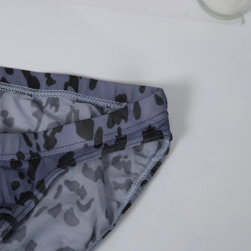 Men Sexy Briefs Underwear Mesh Sheer Ultra-Thin Underpants Big Penis Pouch See Through Panties Leopard Bikini — image 9