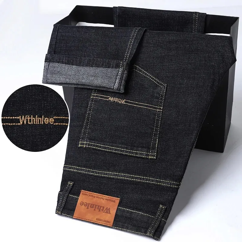 2026 Stretch Stretch Fashion Classic Blue Black Work New Business Men's Jeans Casual StraightDenim Trousers Male Brand Clothing