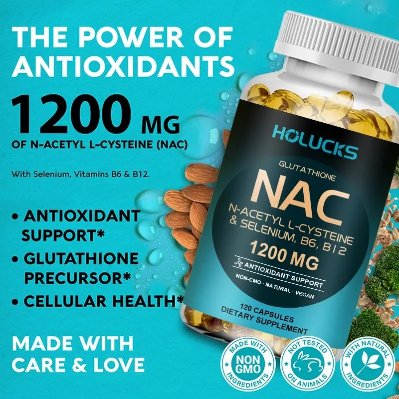 Holucks Advanced NAC Supplement with 1200mg N-Acetyl L-Cysteine Support Detoxification Sleep & Respiratory Health for Family