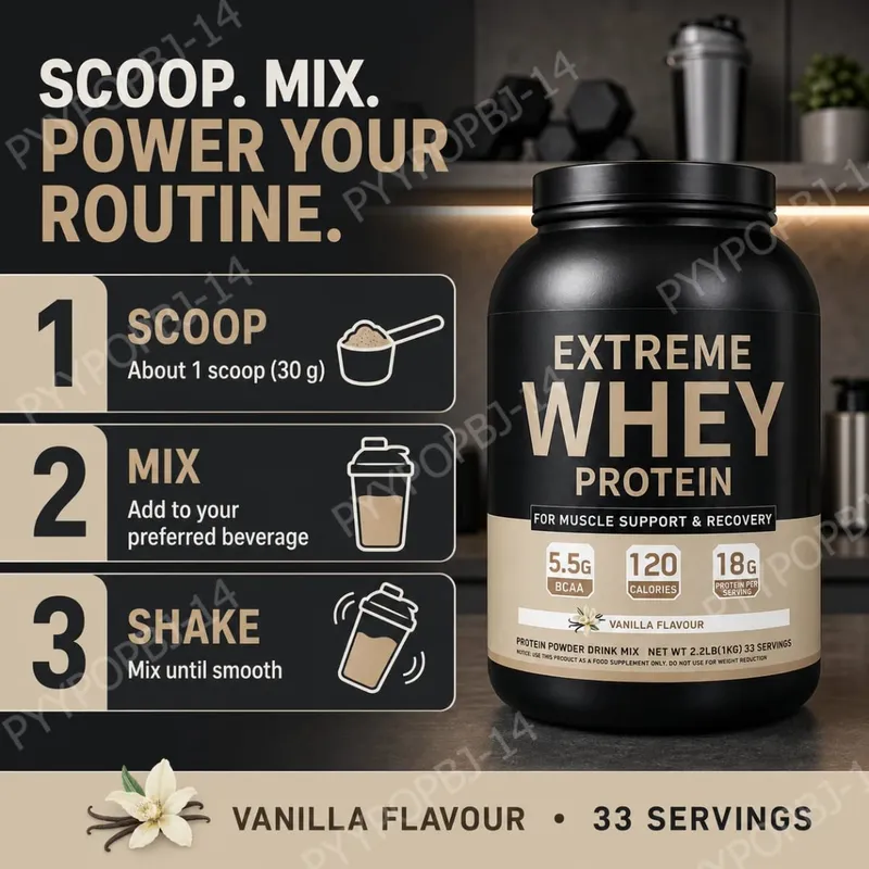 Whey Protein Powder 18g Protein 5.5g BCAA Vanilla Flavor for Muscle Support Recovery and Daily Sports Nutrition 33 Servings 1kg — image 6