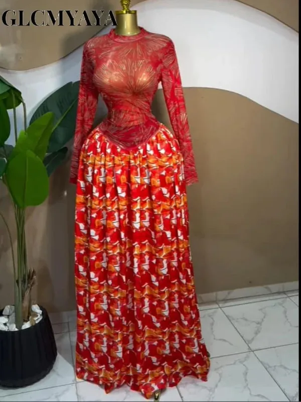 CM.YAYA Women leaf Print patchwork smock Midi A-line Long Maxi Dress 2026 Elegant Evening Birthday Party Dresses Trendy Vestidos