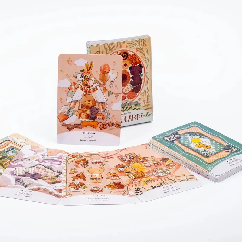 Cotolie KUMACHAN MOON CARDS 24 Pcs Deck English Version Adorable Bear Oracle Cards Board Game for Family Party 10.4*7.4cm