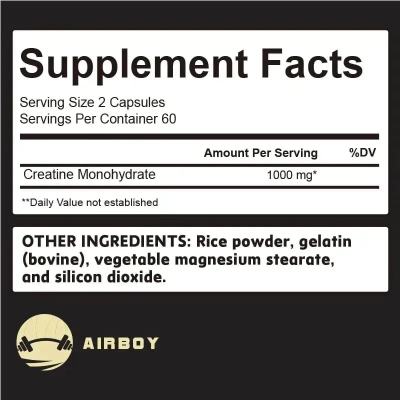 Creatine Monohydrate Capsules - Strength Muscle Performance Supplement for Men and Women Non-GMO and Gluten-Free