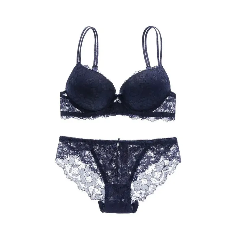 Comfortable Mesh Lace Flower Bra Low Waist Bowknot Push Up Bra Women Non Slip Lingerie Seamless Underwear Set Girl