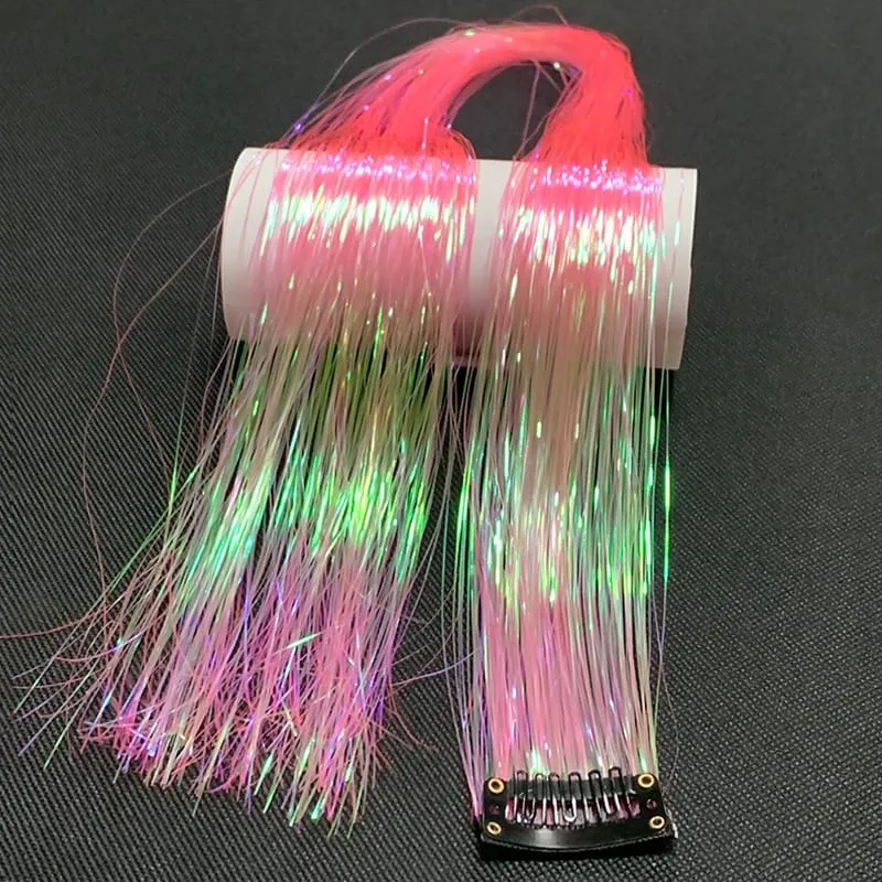 Synthetic Rainbow Tinsel Hair Extensions Clip In Shiny Glitter Wig Hairpiece for Women Party Cosplay Daily DIY Hair Accessory — image 16