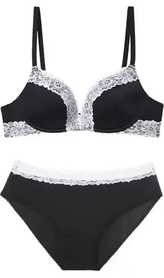 Sheer Mesh French Lace Bra Set Women Sexy Push Up Brassiere Wireless Soft Support No Underwire Lingerie Suit 32‑38AB