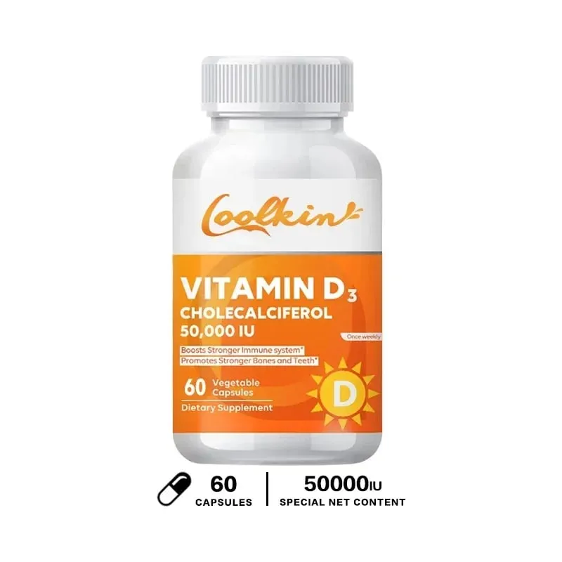 Högpotent vitamin D3 50 000 IE - 120 vegetariska kapslar - Glutenfritt icke-GMO-vitamin D-tillskott