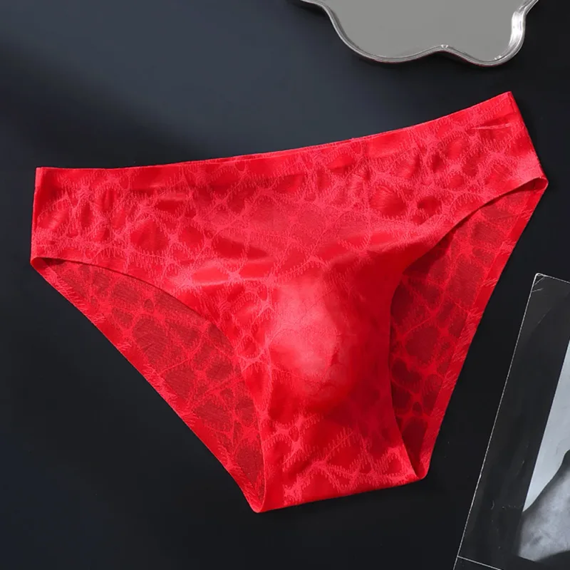 Men Sexy Lace Thin Ice Silk Briefs Underwear For Man Bulge Pouch Low Waist Very Hot Lingerie Solid Unisex Panties Men's Clothing — image 3