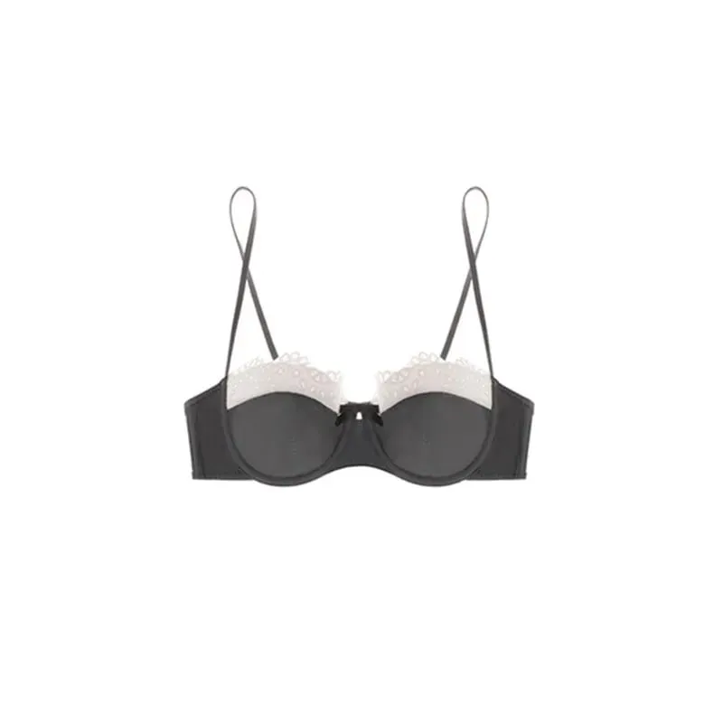 Elegant Women's Lace Lingerie Set Delicate Sensual Bralette Small Breasts Gather Support Thin Summer Bra Beautiful Back Design