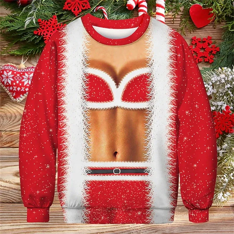 Sweater Hodoh Krismas Baju Kemeja Corak Otot Cetakan 3D Lucu untuk Lelaki Pakaian Cosplay Pesta Pullover Fesyen Baharu Hadiah Xmas — image 7