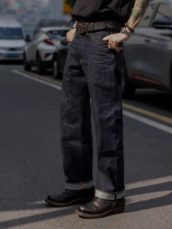 Red Tornado 12.5oz Vintage Selvedge Jeans Rinsed Relaxed Straight Leg One-wash Raw Denim Trousers for Men — image 2