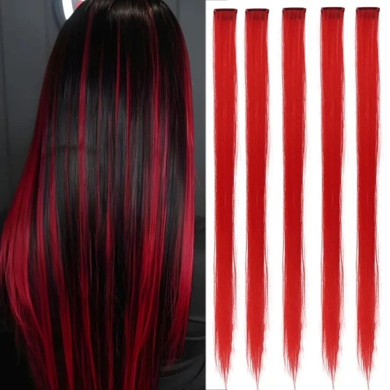 Halloween hair accessory with 5 red and blue hair clips colorful synthetic hair extensions suitable for girl role-playing