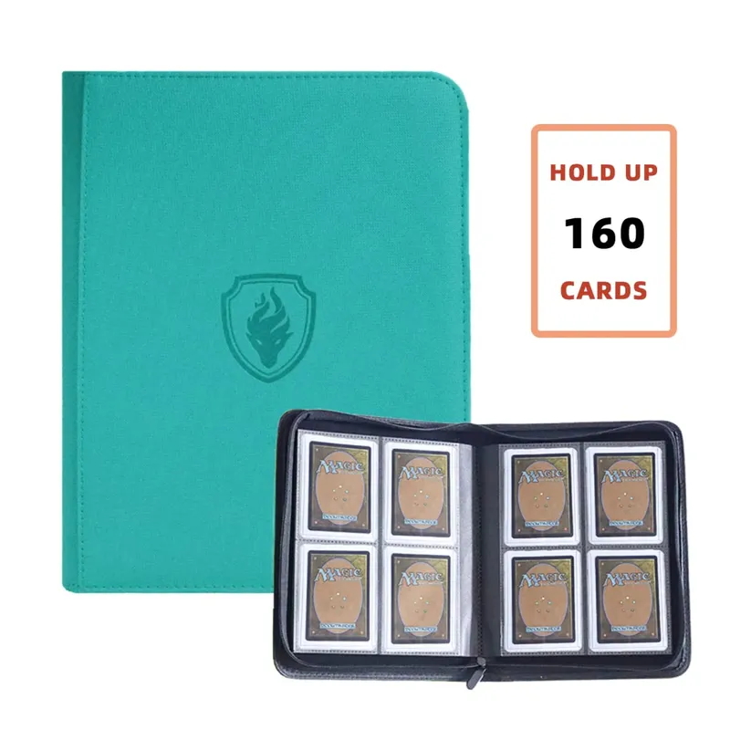 Holds 160 Cards|Trading Card Binder for 3”×4”Cards | 4-Pocket Double-sided Album |PU Leather Zipper Folder for TCG/Sports Cards — image 11
