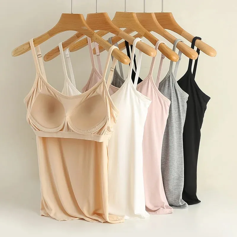3XL For 45-85kg Modal Plus Size Camisole Tank Top With Fixed Cup Women's Chest Padded Outer Wear Bottoming Underwear Wear-Free — image 5