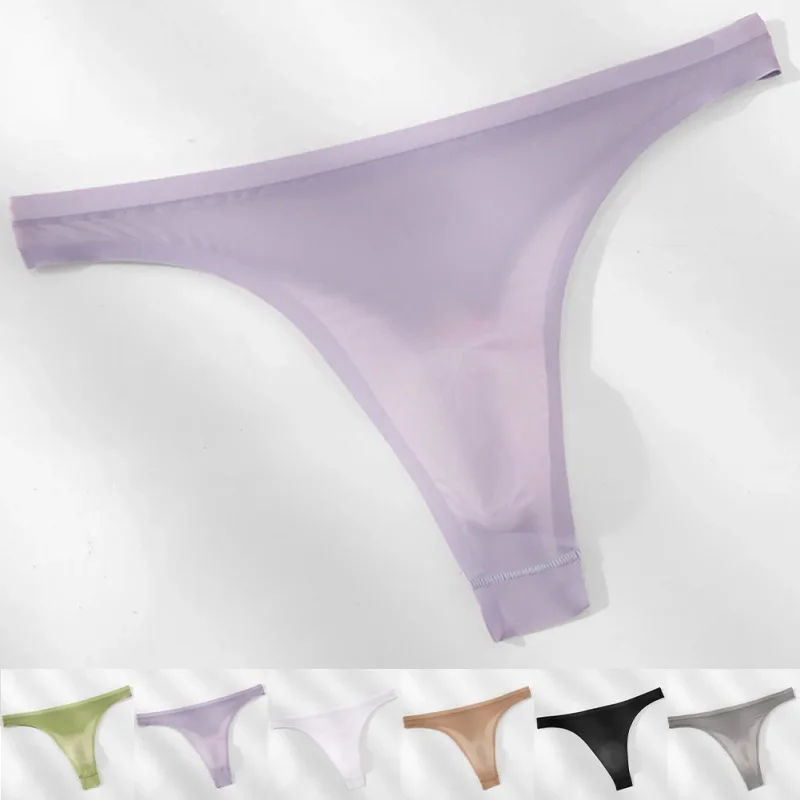 Men's Ultra-thin Ice Silk G-string 3D Bulge Pouch Thong See Through Underwear Low Rise Men Bikini Briefs U Pouch Lingerie