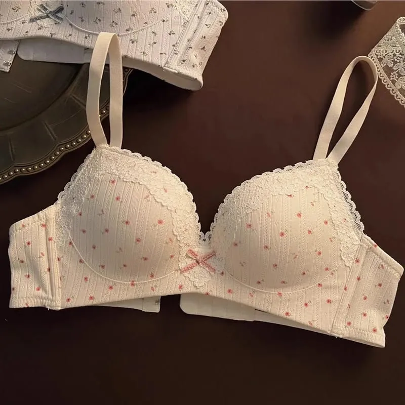 Sexy Lace Floral Bra Set Comfortable Non-steel Ring Beauty Back Small Breasts Gathered Up Support Anti-sagging Teenage Bra Set — image 10