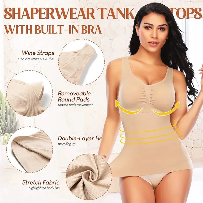 Women Tummy Control Shapewear Classic 2-IN-1 With Padded Bra High Elastic Vest Body Shaper Up Lift Corset Cami Tank Tops 3Colors — image 5