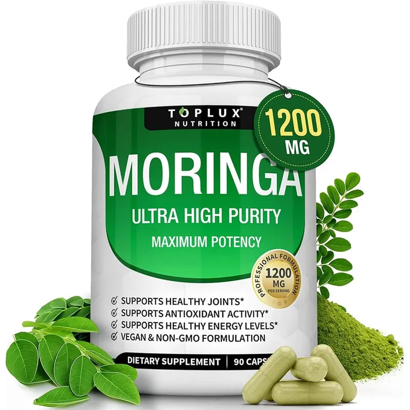 Moringa Capsules 1200mg - Pure Moringa Powder Oleifera Leaf Superfood Rich in Antioxidant Skin Health & Immune Support Vegan — image 1