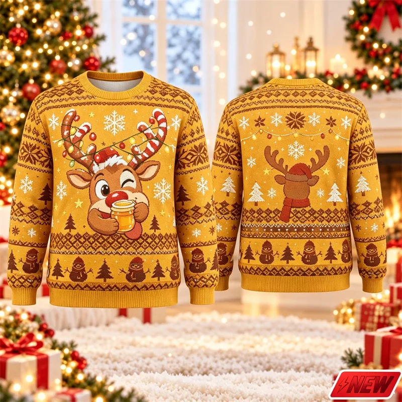Cute Reindeer Graphic Ugly Christmas Sweater Men Women 3d Printed Christmas Tree Sweatshirt 2027 New Year Party Crew Neck Hoodie — image 12