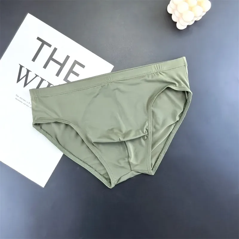 Business Men Ice Silk Briefs Quick Dry Seamless Nylon Male U Pouch Convex Underwear Sexy Plus Size Underpants Lingerie