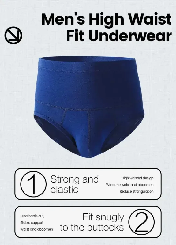Men's High-Waist Cotton Underwear, Slim-Fitting Waist-Protecting, Plus-Size Warm Triangle Sports Briefs