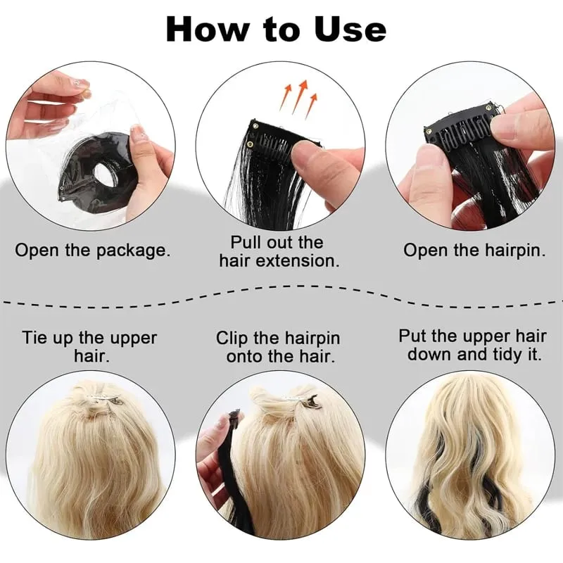 24 Inch Hair Extensions Black Straight Length Synthetic Hair Clips Party Highlights Women's Styling Hair Patches (5pcs in Blac — image 6