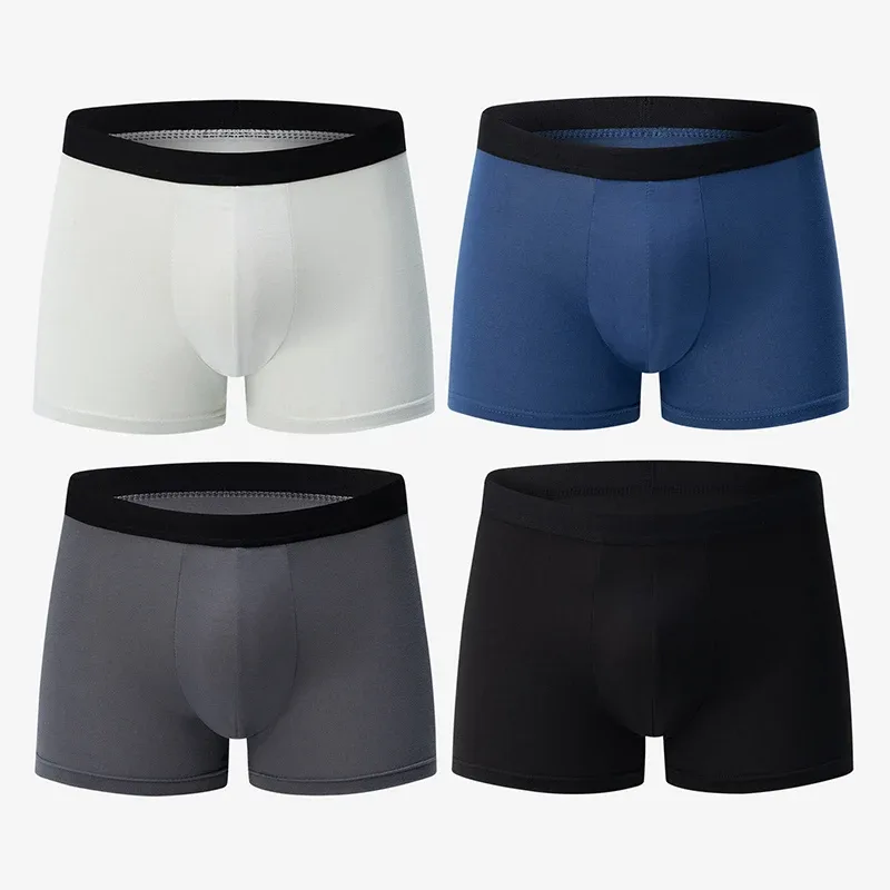 4 balení pánské jednobarevné sexy boxerské prádlo velikosti Evropa a Amerika Antibakteriální prodyšné pánské kraťasy velké velikosti Spodní prádlo — image 20