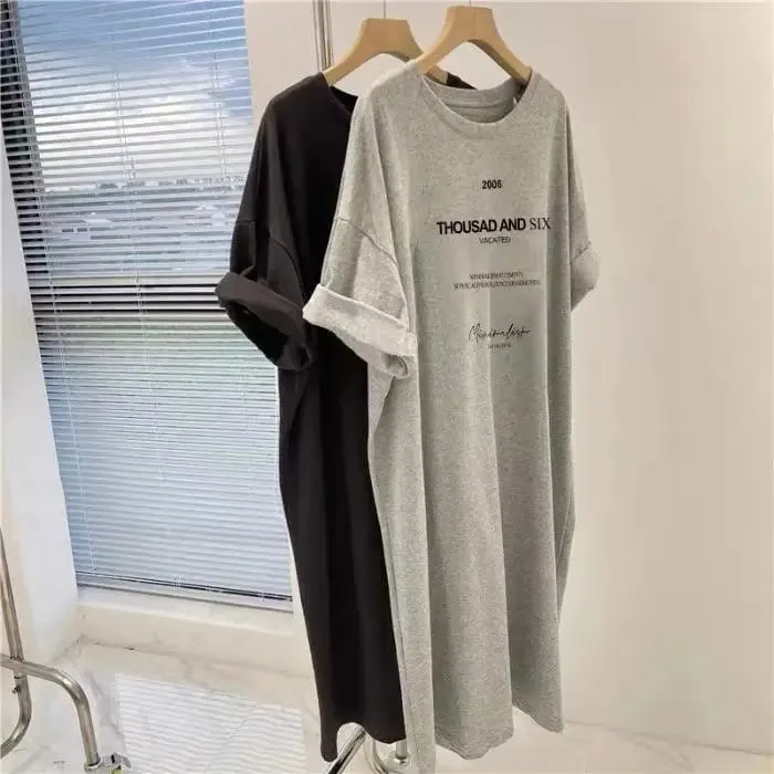Short-sleeved Dresses Women's Summer Plus Size Medium-length T-shirt Dress Knee-length Casual Long Dress