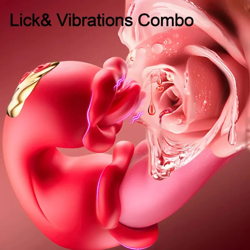 Rose Licking Realistic Tongue Vibrator G-spot Nipple Vagina Stimulator Clitoral Massager Thrusting Dildo Adult Sex Toy 18+