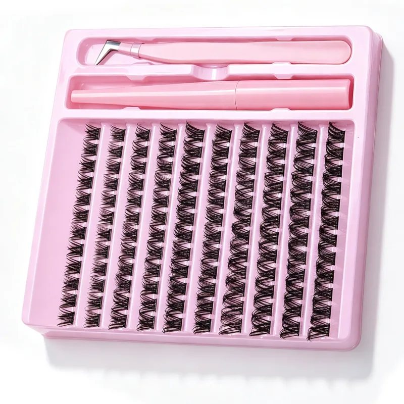 D Curl Cluster Lash Kit With Lash Bond Seal Glue & Tweezers DIY Home Lash Extensions Reusable Eye Makeup Set For Women