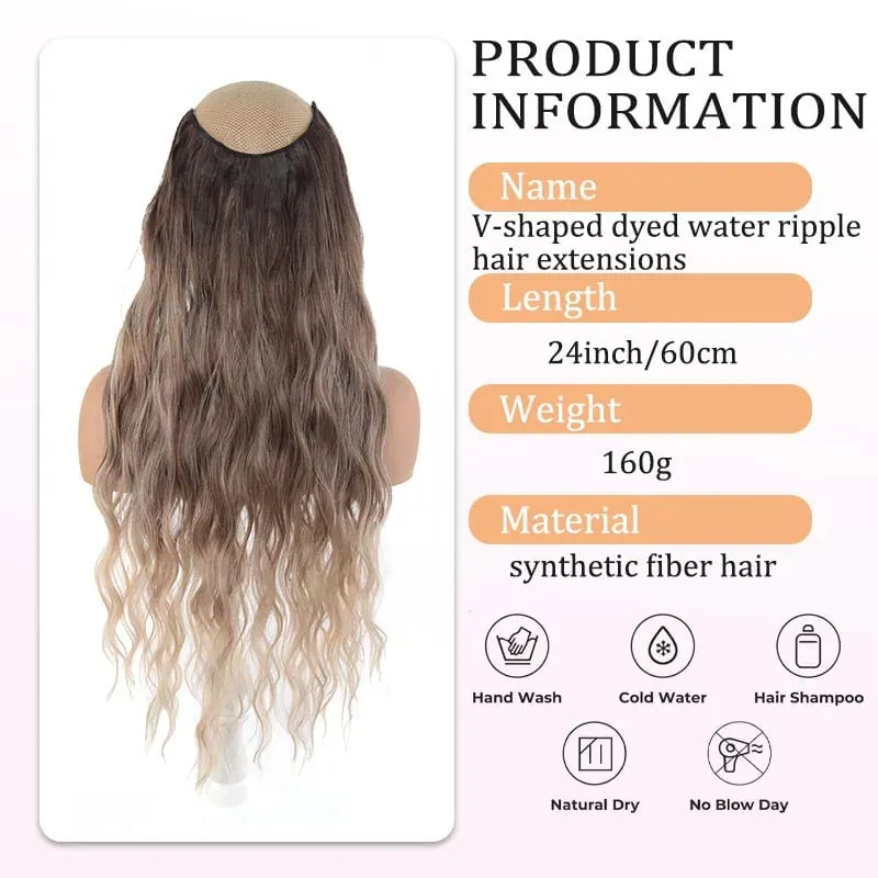 V Shape One Piece Ombre Water Wave Clip In Hair Extensions Synthetic Curly Hairpiece for Women — image 5