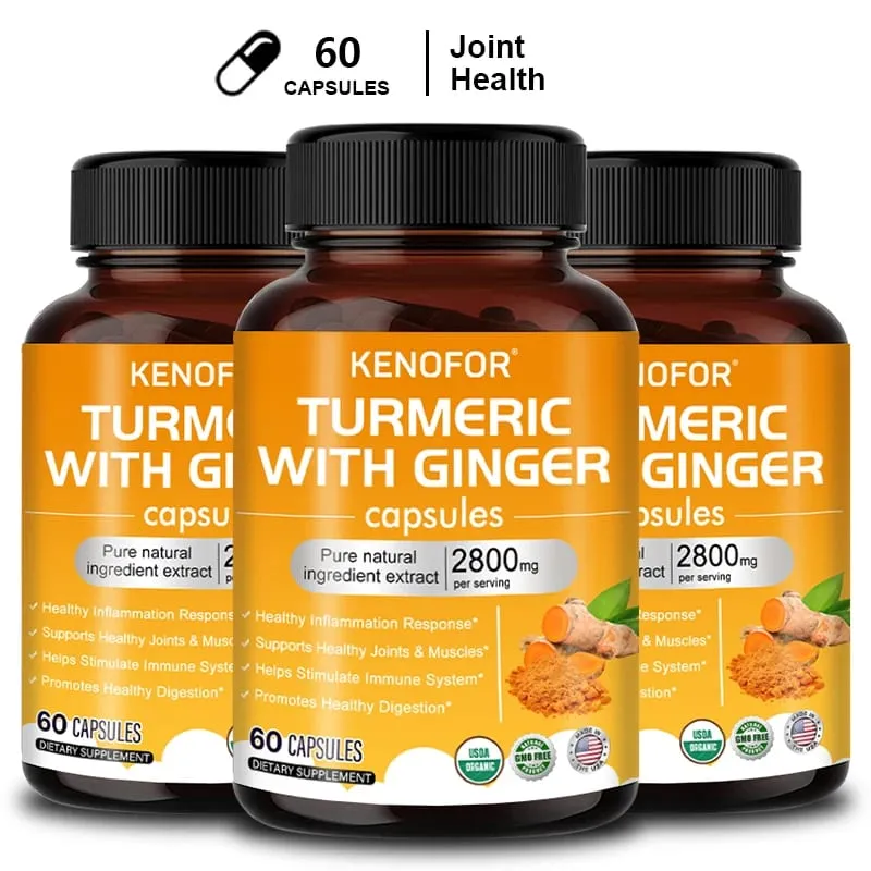 Turmeric Curcumin Capsules 1600mg with Ginger & MSM Antioxidant Support Joint Comfort Heart Cognitive & Digestive Wellness