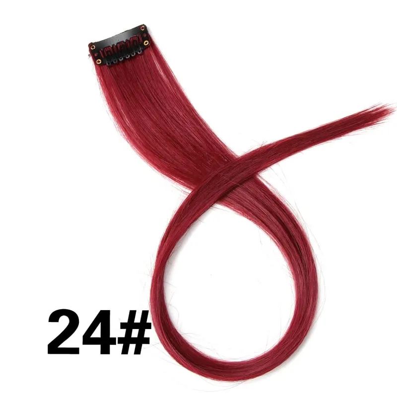 Extensiones de cabello de color liso con Clip para resaltar el cabello de arcoíris, rosa, azul, morado, sintético, con Clips para mujeres y niñas — image 30