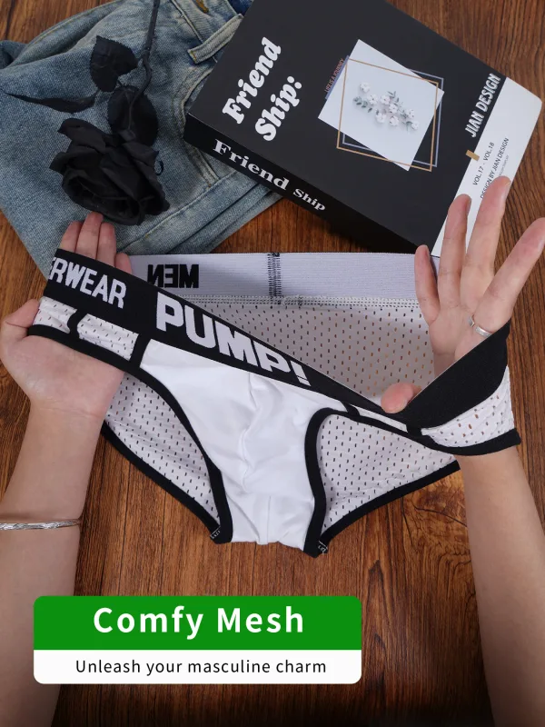 Men's PUMP! Mesh Briefs U Convex Pouch Elastic Waistband Breathable Quick Dry Sport Underwear