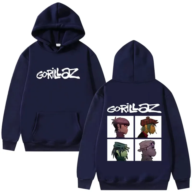 The Gorillaz Rock Band's Fashion Album Features Pattern Prints on Men's Hoodies Sweatshirts Hip-hop Alternative Retro Pullovers